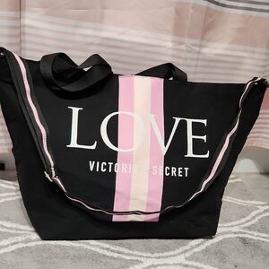 Victoria's Secret Black Tote with Pink Stripes